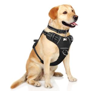 WINSEE Dog Harness No Pull, Pet Harnesses with Dog Collar, Adjustable Reflective Oxford Outdoor Vest, Front/Back Leash Clips for Small, Medium, Large, Extra Large Dogs, Easy Control Handle for Walking
(L, Black)