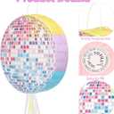 Aoriher Disco Ball Piata Singer Party Decoration Colorful Disco Party Piatas with Stick Blindfold for Birthday New Years Bachelor Music Lover Fans Game Supplies 12.4 x 12.4 x 2.76 Inch
