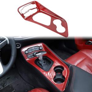Voodonala Gear Shift Shifter Panel Shift Lever Panel Transmission Gear Selector Gearstick Panel Cover Trim Fit for 2015-2025 Dodge Challenger Interior Accessories ABS Red/Carbon Fiber