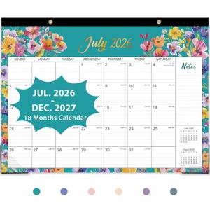 Desk Calendar 2026-2027 - JULY 2026 - DEC. 2027, 17" x 12", Large Desk Calendar, 18-Month Desktop/Wall Monthly Calendar for Home School, or Office - Floral Pattern