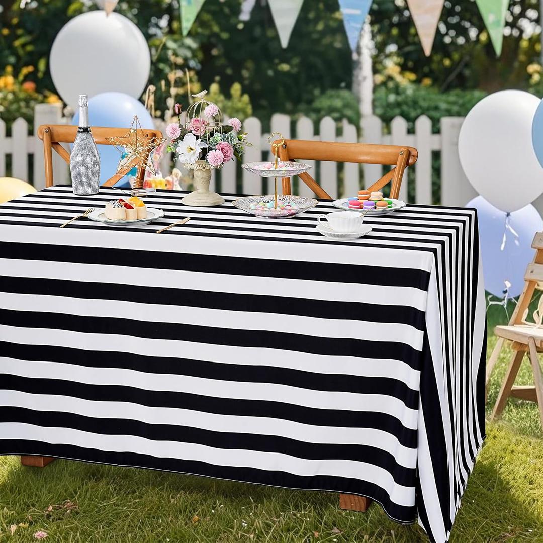 SoarDream Striped Tablecloth 57x84 Inch Waterproof Black and White Table Cover Rustic Halloween Gathers Party Indoor and Outdoor Seasonal Table Decoration