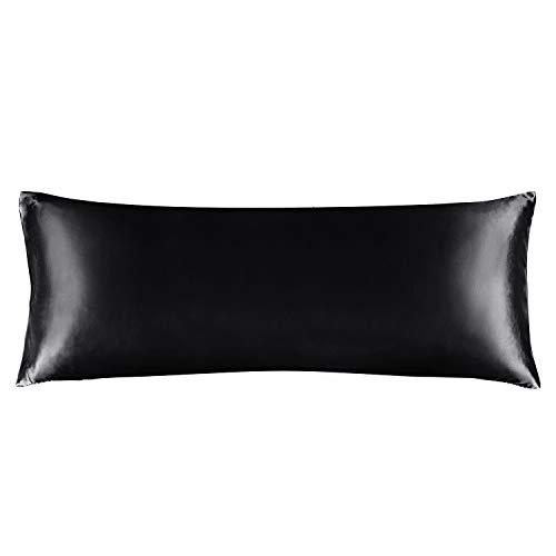 BEDELITE Satin Body Pillow Cover, Super Soft and Cooling Body Pillow Pillowcase for Hair and Skin, Breathable Silky Full Long Pillowcase Cover(20"x54", Black)