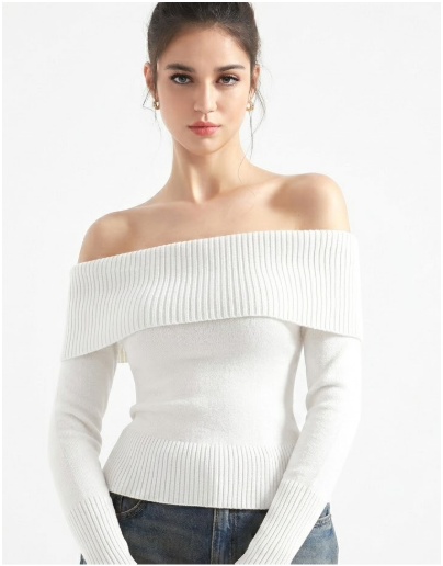 Women Off Shoulder Sweaters Long Sleeve Ribbed Knit Going Out Fall Tops Blouse, Small. M size
