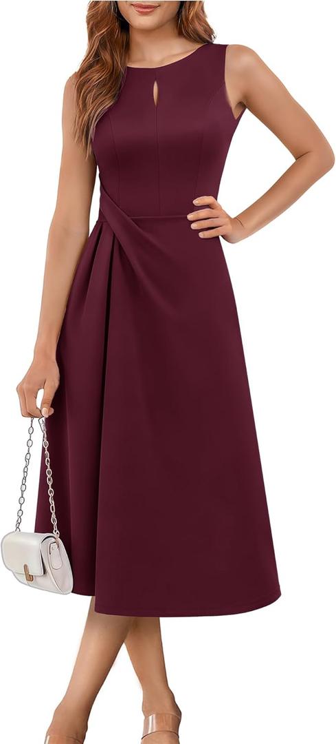 Aupuls Midi Wedding Guest Dresses for Women Formal Sleeveless Cocktail Dress (X-Large, Burgundy)