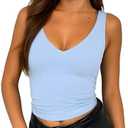 ForeFair Women's Sleeveless V Neck Crop Tank Top Summer Double Layer Going Out Workout Casual Basic Tops Size M