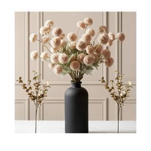Beige Fake Flowers Silk 10 Mum Stems Eucalyptus Arrangement, Faux Flowers For Vase, Artificial Mums, Mini Floral Long Stem, Tan Nude Cream Neutral Floral, Chrysanthemum Pom Pom Floral Arrangement
