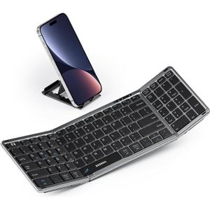 seenda Folding Keyboard with Number Pad, Portable Foldable Bluetooth Keyboard for Travel, Full-Size Rechargeable for Laptop Tablet PC Smartphone Windows iOS Android, Black