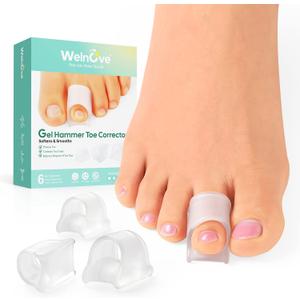 Welnove Hammertoe Corrector - Toe Straightener to Curled Toes, Broken toe, Bunion Corrector for Women and Men, Large*3 Pairs (Transparency)