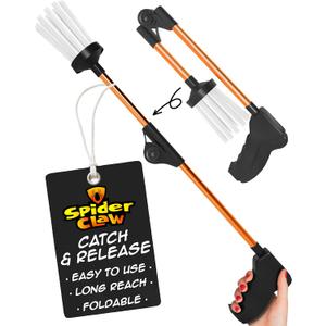 Unique Foldable Humane Bug Catcher - Spider, Insect & Bug Catcher Indoor Tool - Aluminum Foldable Spider Catcher - Long Reach and Sturdy Handle with Silicone Tips for Catch and Release