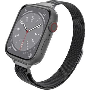 LELONG Slim Watch Band Compatible with Apple 38mm 40mm 41mm 42mm 44mm 45mm 49mm,Stainless Steel Replacement for iWatch Bands Series 9,Ultra 2,SE,Ultra 8 7 6 5 4 3 2 1(Black,45mm/44mm/42mm/49mm)