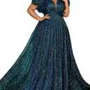 Women Plus Size Wedding Guest Summer Long Prom Dress A Line Elegant Formal Evening Party Cocktail Bridesmaid Gown, Green, 4XL