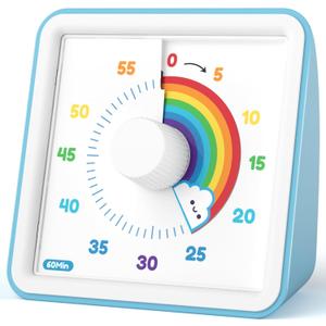LIORQUE 60 Minute Visual Timer for Kids, Visual Countdown Timer for Classroom Office Kitchen with 'Rainbow' Pattern Design, Pomodoro Timer with Silent Operation (Batteries Included) (Blue)