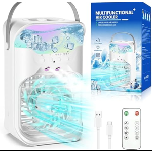 4 Speeds Mini Air Conditioner Fan with 7 Colors Light, Evaporative Air Cooler Desk Fan, Portable Air Conditioners with Handle & 2-8H Timer, USB Personal Air Conditioner for Bedroom, Office, Dorm Desk