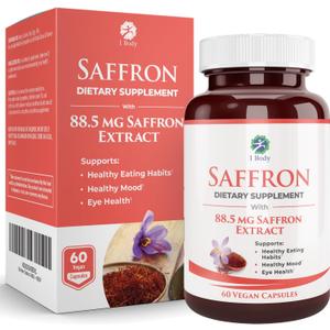 1 Body Saffron Extract Supplement, 88.5 mg Safranal, Antioxidant and Mood Support, Vegetarian Capsules (EXP 08/01/27)