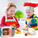 CUTE STONE Microwave Toys Kitchen Play Set, Kids Pretend Play Electronic Oven with Play Food, Kids Cookware Pot and Pan Toy Set, Cooking Utensils, Great Learning Kitchen Toys for Girls Boys