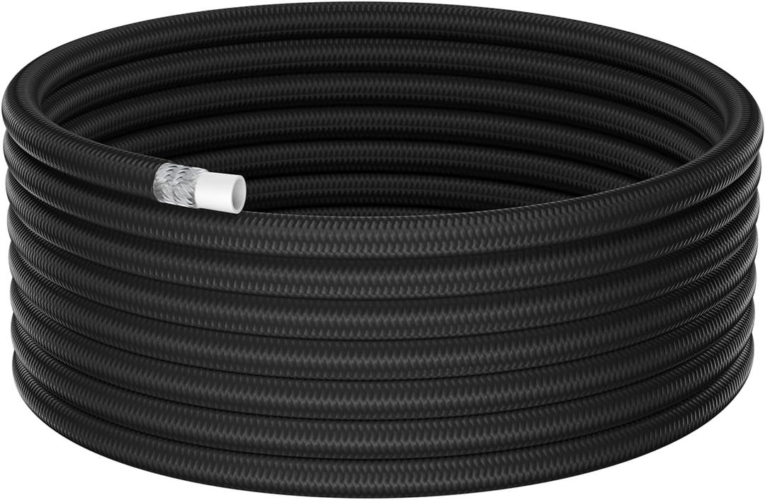 6AN PTFE Fuel Hose Line 5/16 Inch, AN6 Fuel Line 1885 PSI Nylon Braided Blackfor E85 Gasoline Biodiesel Diesel, 15 FT