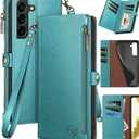 XcaseBar for Samsung Galaxy S22 Plus Wallet case with Zipper Credit Card Holder【RFID Blocking】, Flip Folio Book PU Leather Phone case Shockproof Cover Women Men for S22 Plus case Blue Green