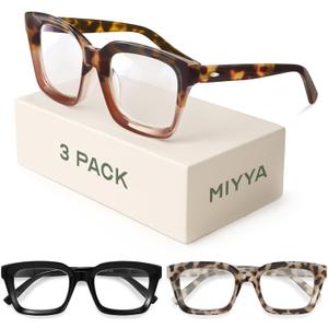 miyya 1.0 Stylish Reading Glasses for Women, Cheaters Eyeglasses, Oversized Blue Light Readers, Fashion Eye Glasses (Black + Tortoise + Gray Leopard)