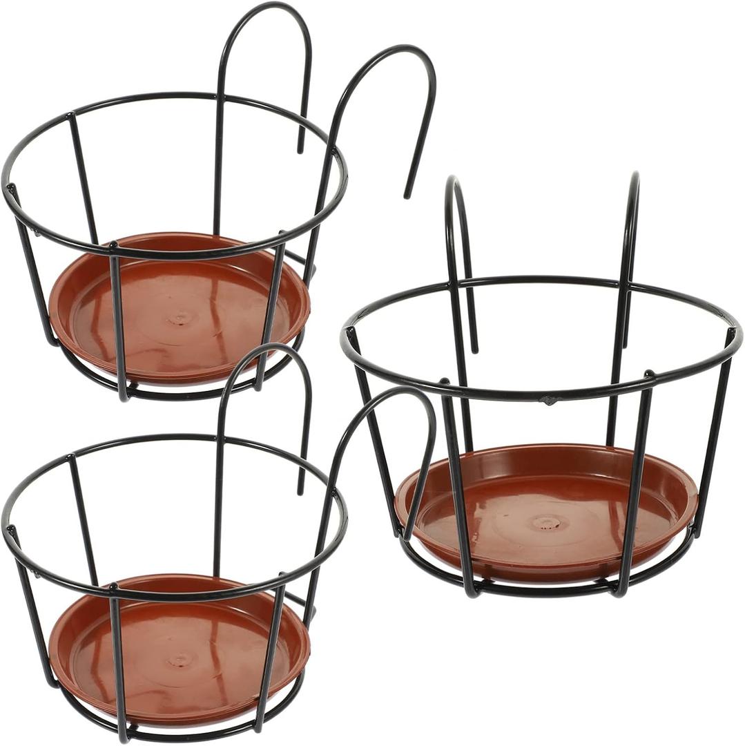 YARNOW Hanging planters for Outdoor Plants Sets of 3 Over Deck Rail Planter Hanging Flower Pot Holder