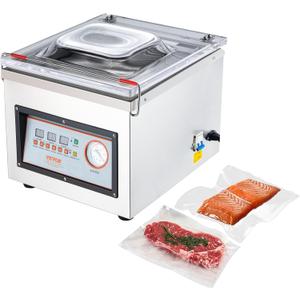 VEVOR Chamber Vacuum Sealer, 320W Sealing Power, Vacuum Packing Machine for Wet Foods, Meats, Marinades and More, Compact Size with 12.6 in Sealing Length, Applied in Home Kitchen and Commercial Use (Silver)