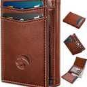 Trifold Leather Wallet for Men,with Cash Pocket 2 ID Window 14-16 Cards Magnetic Closure Slim Wallet 4.0"*3.1", RFID Blocking Front Pocket Wallet with Gift Box