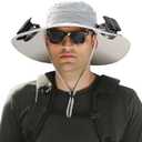 Outdoor Wide Brim Sun Hat with 2 Solar Fan Sun Bucket Hat for Men Women UPF 50+ Bucket Fishing & Beach Hat with Fan Built in (Gray, M)