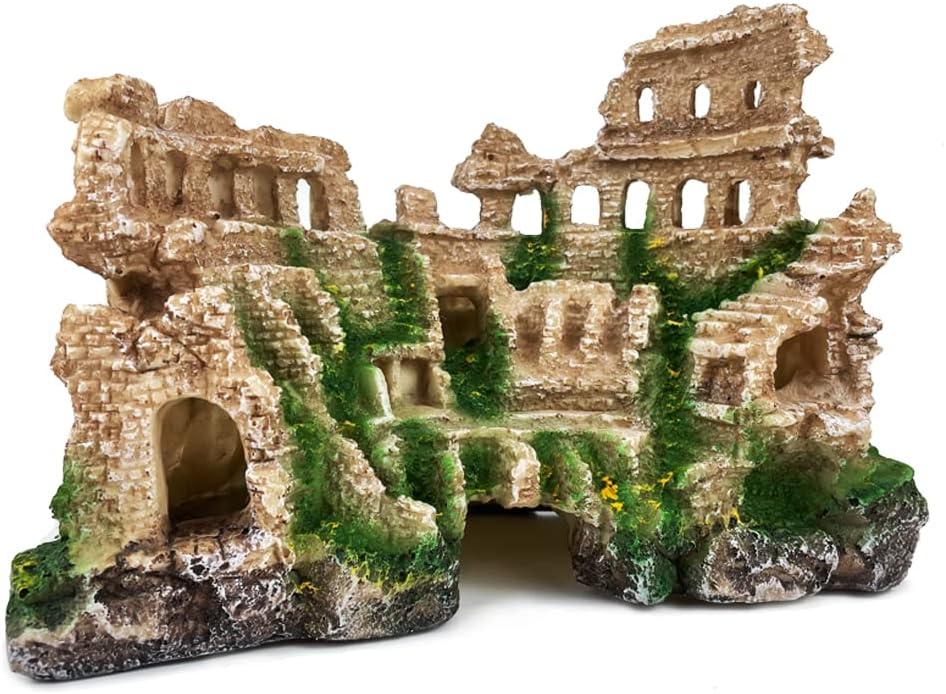 Antique Roman Column Ruin Aquarium European Castle Decoration for Fish Tank Castle Cave Hideouts Rocks Plants Supplies Accessories Safe for Freshwater and Saltwater Fish Tanks  Large