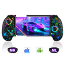 Mobile Game Controller for iPhone/Android Handheld Gaming, Wireless Phone Gaming Controllers with (Programmable) /Hall Effect Joysticks & Analog Triggers/Adjustable Turbo (Black with Watercolor Pattern Lights)