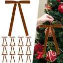 12 Pcs Khaki Velvet Bows for Christmas Tree 1 Inch, Vintage Christmas Tree Bows Ornaments for Wreaths Garland Holiday Home Outdoor Indoor Xmas Decorations 9 X 13 Inch (Khaki, 1 Inch)
