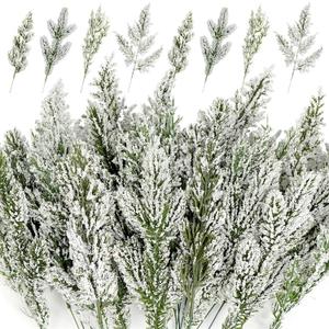 40 Pcs Artificial Pine Branches Assorted Faux Pine Stems Cedar Leaves Needle Sprigs Plastic Fake Christmas Greenery Pine Picks for Xmas Tree Wreaths Garlands DIY Accessories Home Decor (40, Snow)