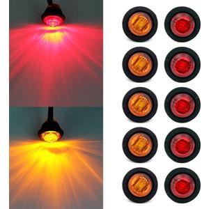 FXC 'Purishion 10x 3/4 in' Round LED Clearence Light Front Rear Side Marker Indicators Light for Truck Car Bus Trailer Van Caravan Boat, Taillight Brake Stop Lamp (12V, Red+Amber)