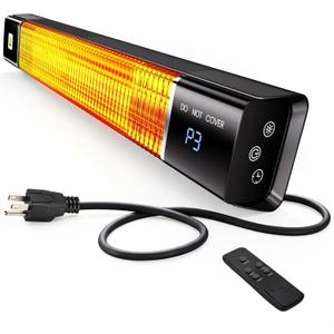Patio Heater,1500W Outdoor Heaters,Wall Mounted Electric Heater With Remote,24H Timer,Overheat Protection,3 Heat Levels,Waterproof,Infrared Heater For Indoor,Garage,Backyard,Porch,Basement Use,Black