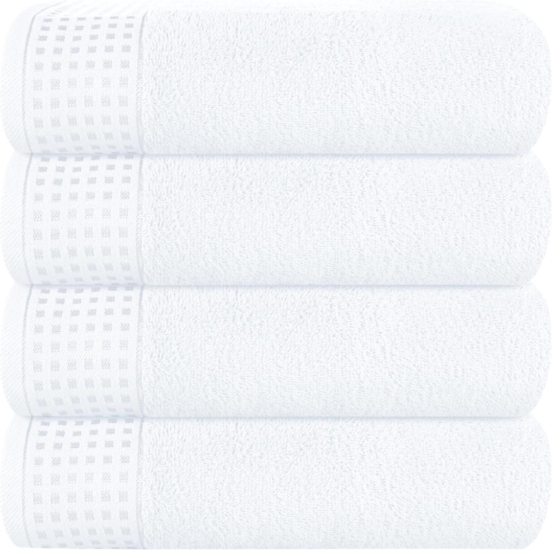 GLAMBURG Ultra Soft 4 Pack Oversized Bath Towel Set 27x54 inches, 100% Cotton Bath Towels, Highly Absorbant Compact Quickdry & Lightweight Towel, Ideal for Gym Travel Camp Pool - White