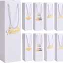 Tlenpo 8 Pcs Birthday Wine Gift Bags for Bottles, Gold Foil White Whiskey Tote for Birthday Party, Reusable, 230g Laminated for Extra Strength 13.7x3.8x3.8 Inches