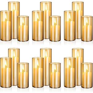 Shihanee 36 Pcs Pillar Candles and Glass Cylinder Vases Tall Cylinder Holders for Pillar Candles Wedding Centerpieces, Total 18 Sets(2.6'' X 4.7'', 5.9'', 7.9'',Amble,Ivory White)