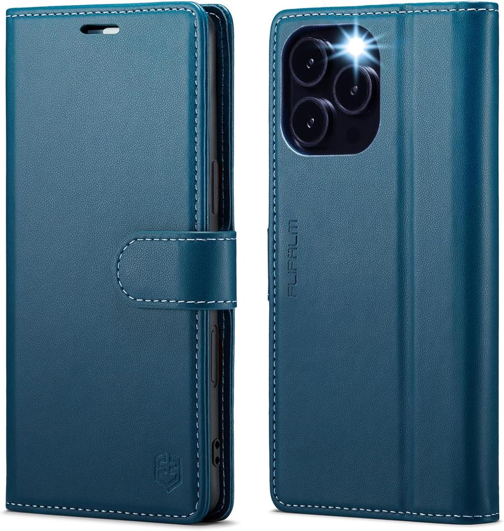 Compatible with iPhone 16 Pro 6.3" Wallet Case with RFID Blocking Credit Card Holder, PU Leather Folio Flip Kickstand Protective Shockproof Cover Women Men for Apple 16 pro Phone Case (Blue)