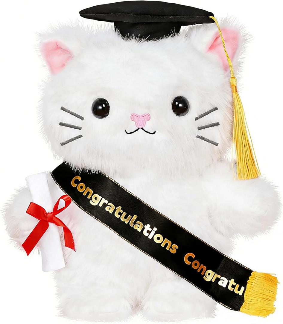 Graduation Decorations 2026 Cat Plush9.45 Inch Class of 2026 Graduation Plush Cat Stuffed Animal,Cute Graduation Gifts for Kindergarten, High School, and College Graduates (Cat)