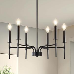 Qamra Black Chandelier,6 Light Farmhouse Dining Room Light Fixture,Small Candle Chandeliers for Dining Room Entryway Foyer Bedroom Kitchen Living Room (Bulbs Not Included)