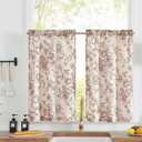 jinchan Floral Linen Tier Curtains Floral Brick Red on Beige Cafe Curtains 36 Inch Length Kitchen Living Room Bedroom Bathroom Farmhouse Rustic Country Rod Pocket 2 Panels