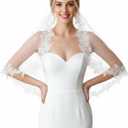 Wedding Veil Lace 1 Tier Cathedral Length Fingertip Length Bride Veil with Metal Comb, 30 in Off White