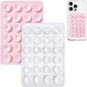 Anteel 2 Pack Silicone Suction Phone Case Mount, Non Slip Sticky Phone Grip for Cellphone, Silicon Adhesive Suction Cup Phone Mount, Strong Grip Holder for Selfies & Videos (LightPink&White)