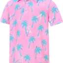 Boys Polo Shirts Hawaiian Golf Clothes Fashion Short Sleeve Kids Cool School Uniform 5-14T (11-12 Years, Pink White)