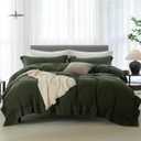 Cooling King Duvet Cover Set 3 Pieces-100% Washed Cotton with Chic Wide Trim Design Linen Like Textured Ultra Soft Cozy Bedding with Zipper Closure(Hemmed Olive Green,King 104"x90")