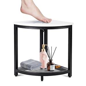 Hoiuter Corner Shower Stool, Heavy Duty Corner Shower Stool Shower Bench Seat for Waterproof Shower Stool for Shaving Legs Foot Stool for Spa Bathroom for Indoor or Outdoor Use (White)