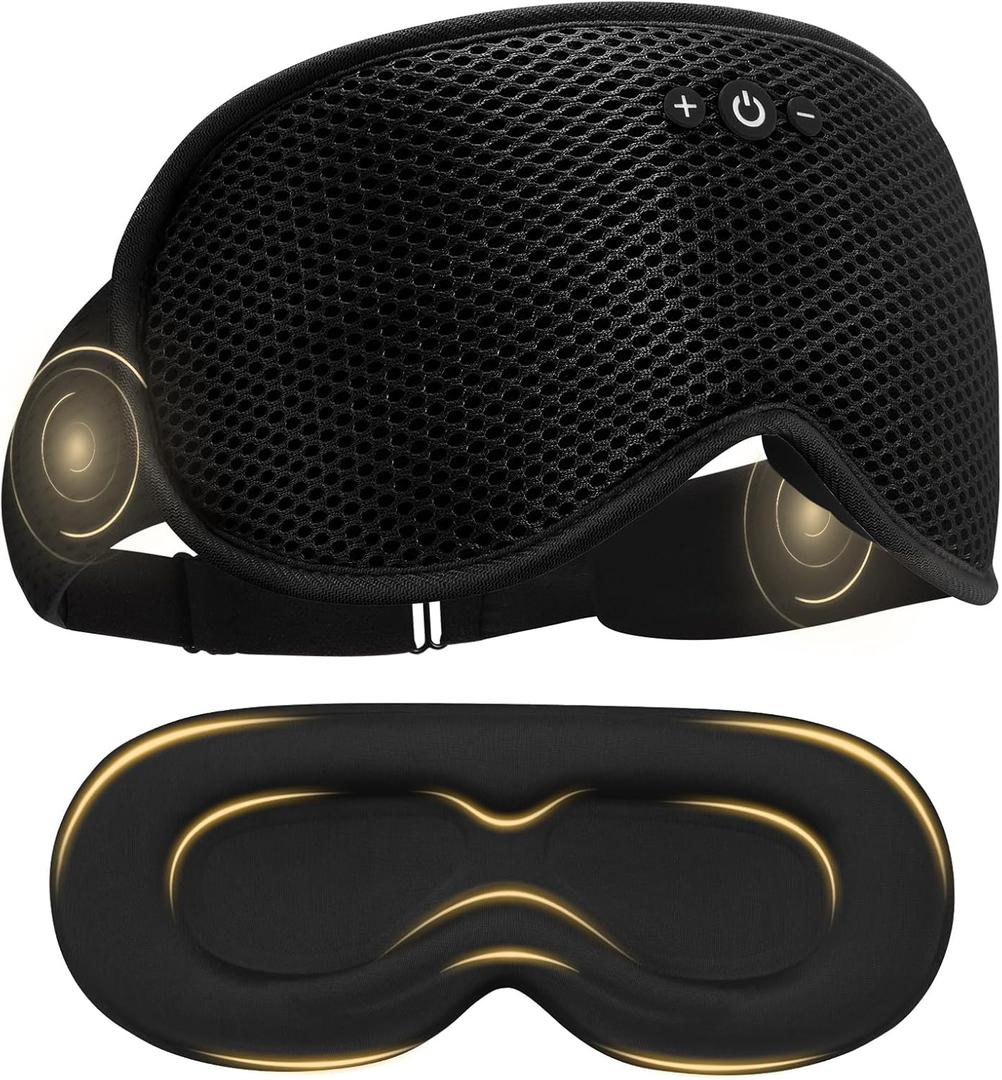 Sleep Mask with Bluetooth Headphones, Removable 3D Contoured Cup, Wireless Eye Mask for Sleep, Sleeping Headphones with Thin Stereo Speakers for Men, Women, Travel, Relaxation - Black