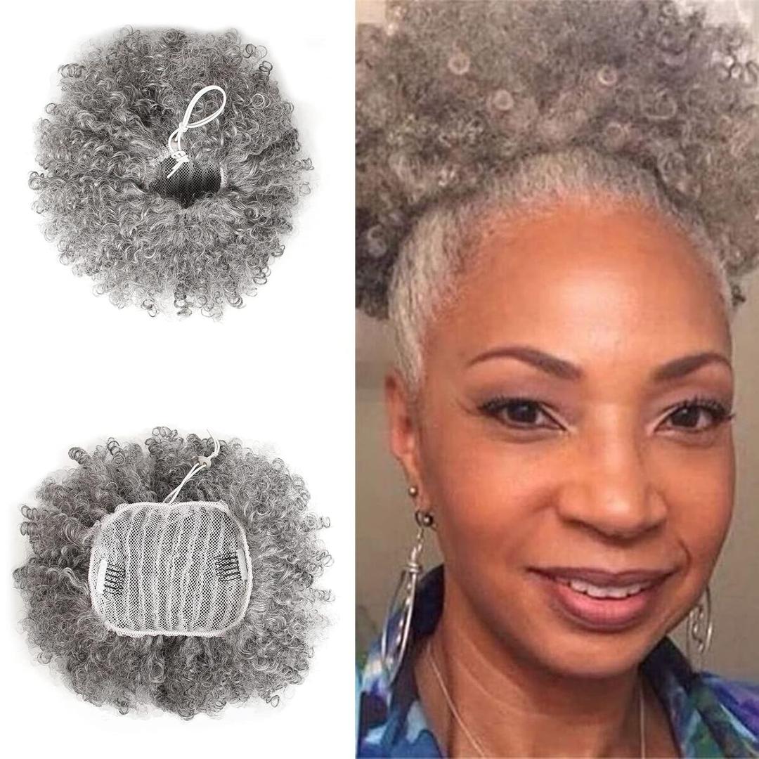 Afro Puff Kinky Curly Drawstring Ponytail Extension for Women Afro Drawstring Ponytail Kinky Curly Afro Puffs Synthetic Curly Ponytail Hairpieces Updo Hair Extensions with Two Clips (16 Inch, 51#)