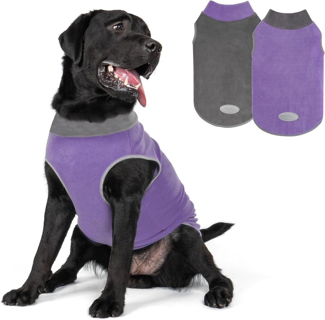 cyeollo 2 Pack Fleece Dog Sweater Pullover Sweatshirt Reflective Lightweight Dog Clothes for Large Dogs Girl Pet Apparel Purple, Grey, XXXL