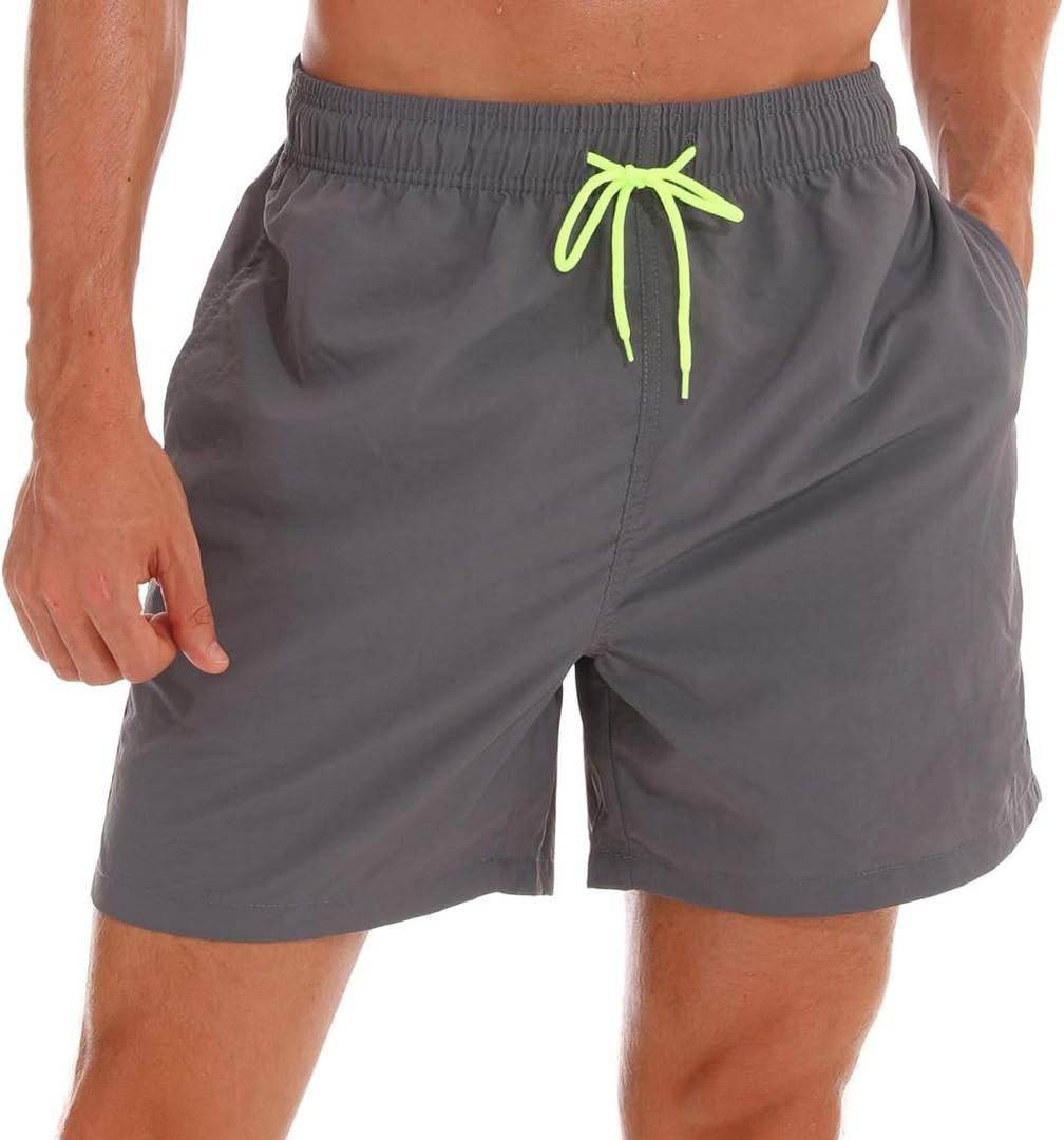 SILKWORLD Men's Swim Trunks Quick Dry Beach Shorts with Pockets (Gray, L)