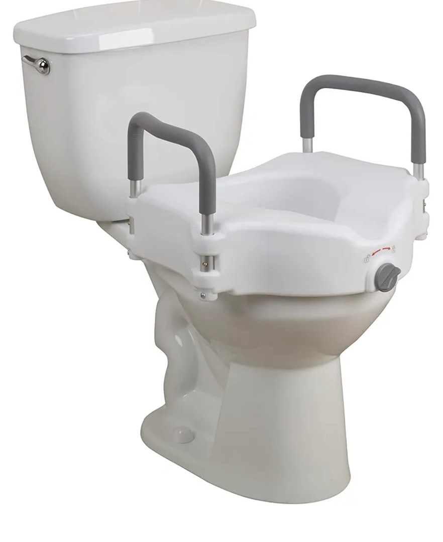 Drive Medical RTL12027RA 2-in-1 Raised Toilet Seat with Removable Padded Arms, Standard Seat