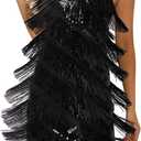 EVELUST Sexy Sequin Fringe Dress for Women - Cowgirl Western Country Concert Sparkly Nashville Festival Tassel Dance Outfit (Black) XS